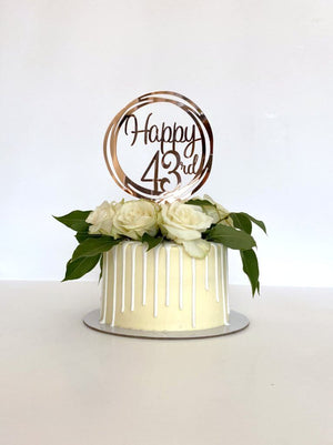Acrylic Rose Gold Geometric Circle Happy 43rd Cake Topper