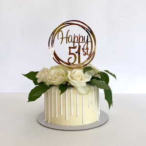 Acrylic Rose Gold Geometric Circle Happy 51st birthday Cake Topper