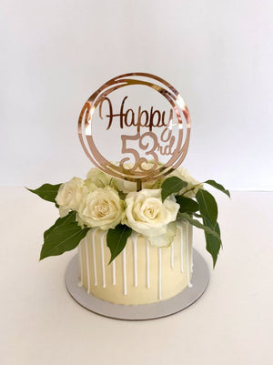 Acrylic Rose Gold Geometric Circle Happy 53rd birthday Cake Topper