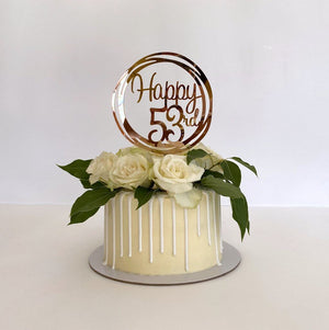 Acrylic Rose Gold Geometric Circle Happy 53rd birthday Cake Topper