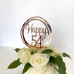 Acrylic Rose Gold Geometric Circle Happy 54th Cake Topper