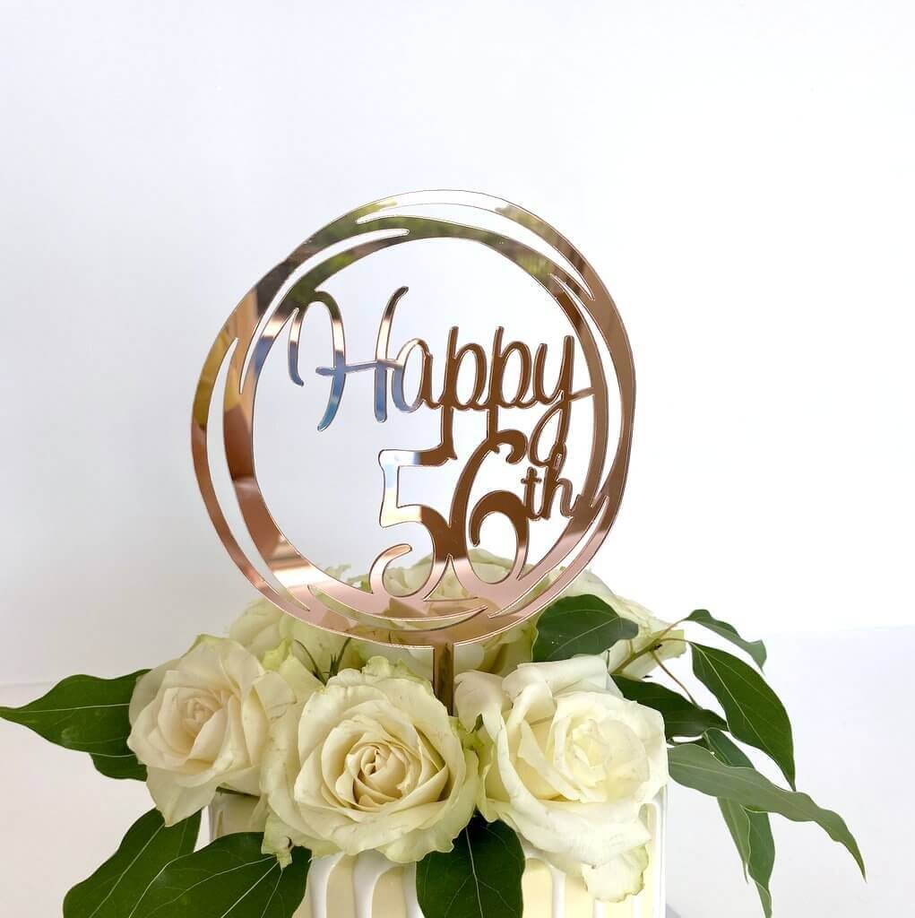 Acrylic Rose Gold Geometric Circle Happy 56th Cake Topper