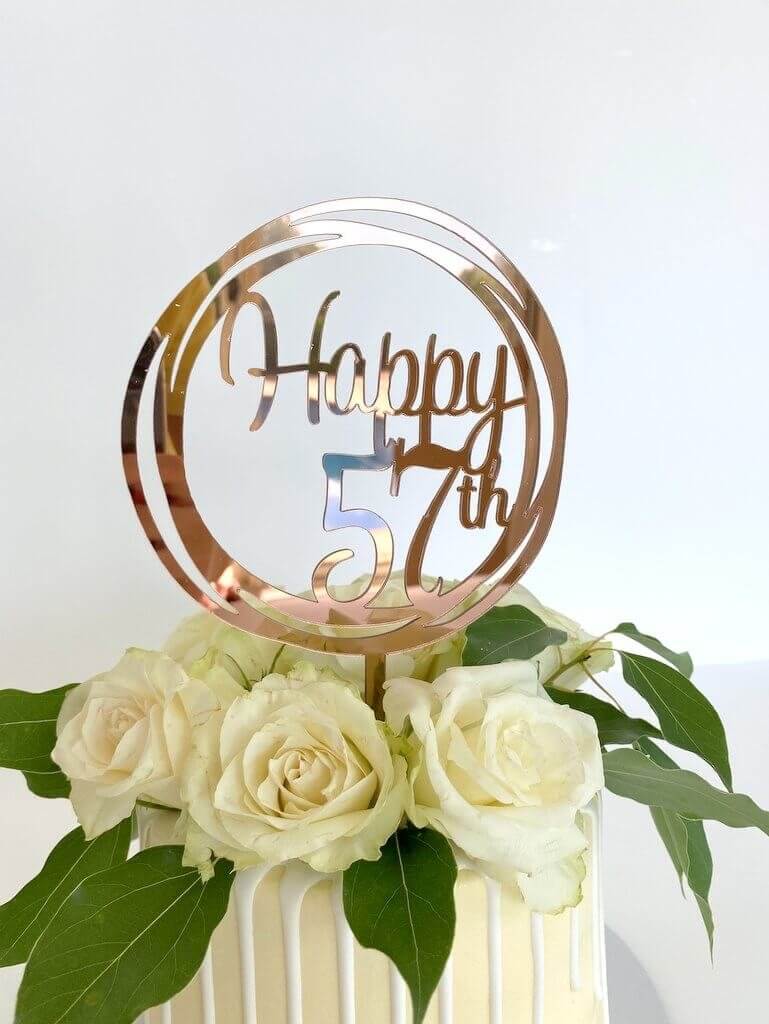 Acrylic Rose Gold Geometric Circle Happy 57th Cake Topper