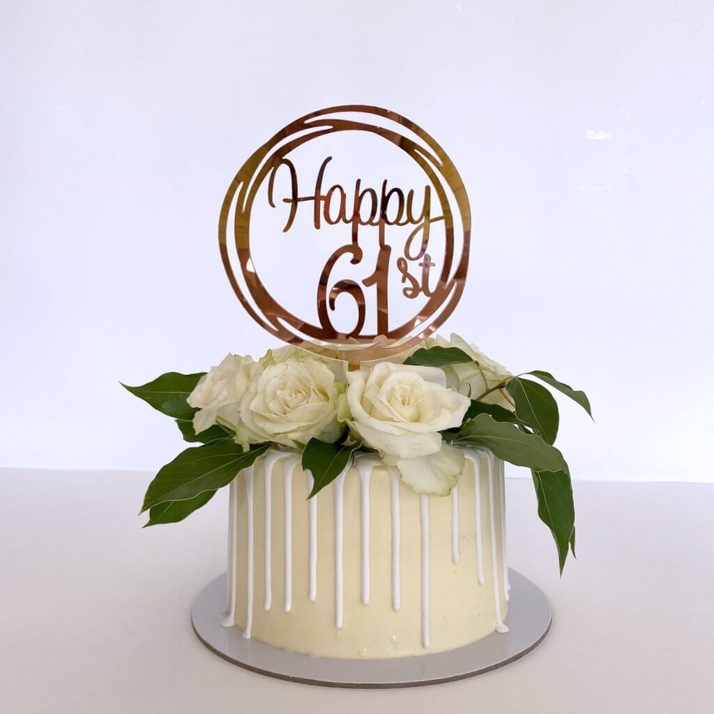 Acrylic Rose Gold Geometric Circle Happy 61st Cake Topper