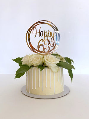 Acrylic Rose Gold Geometric Circle Happy 63rd Cake Topper
