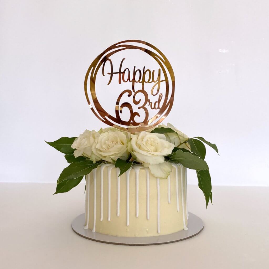 Acrylic Rose Gold Geometric Circle Happy 63rd Cake Topper
