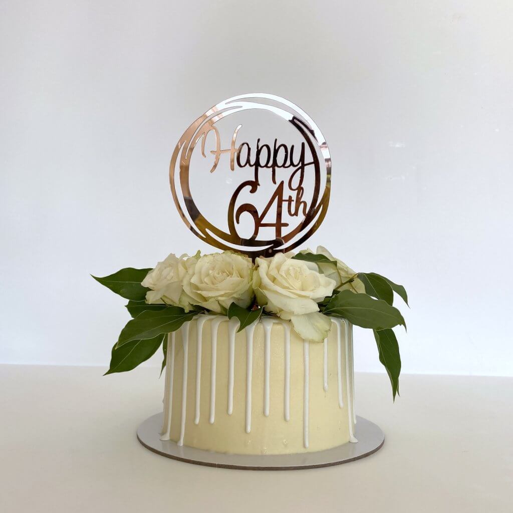Acrylic Rose Gold Geometric Circle Happy 64th Cake Topper