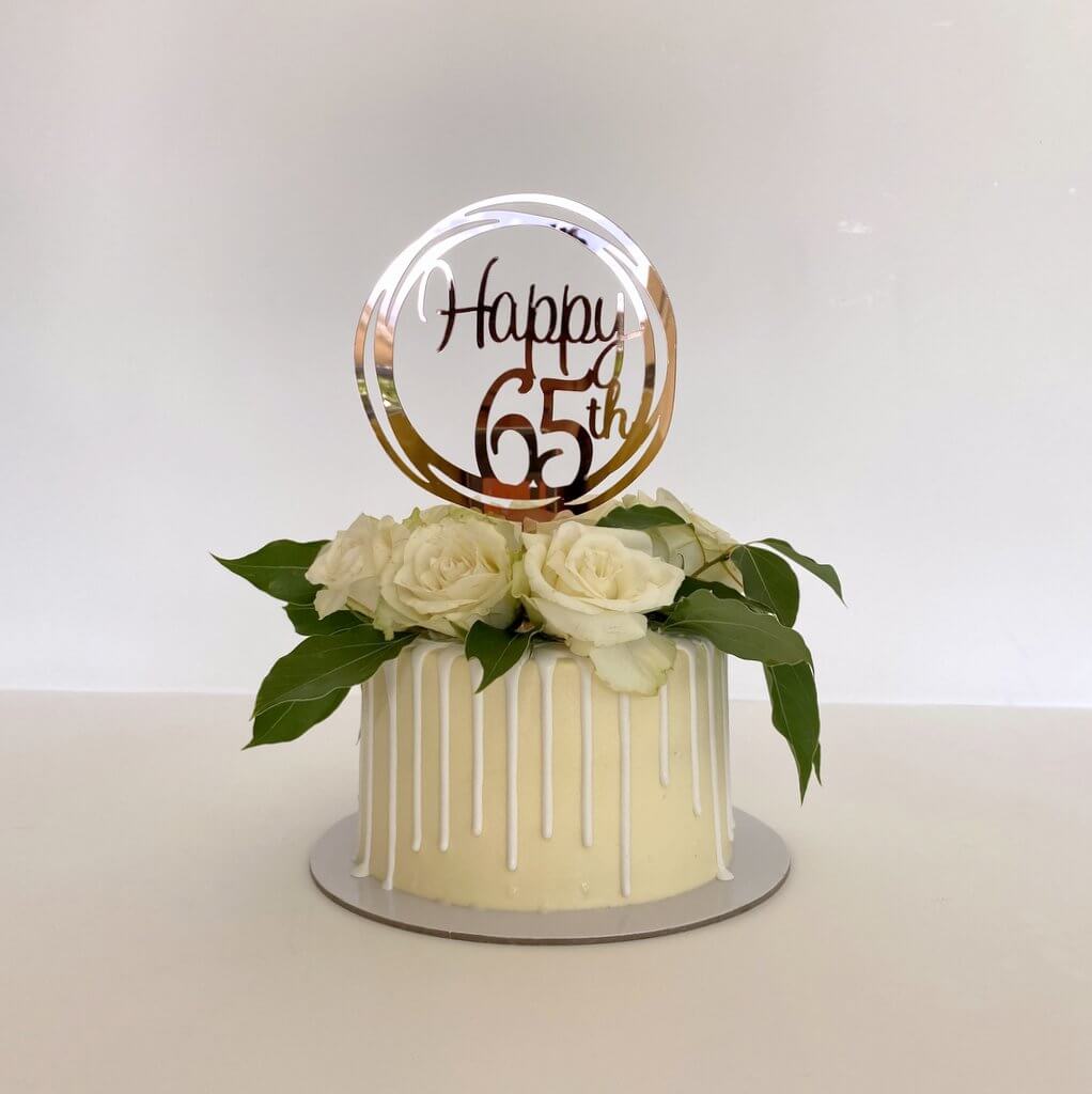 Acrylic Rose Gold Geometric Circle Happy 65th birthday Cake Topper