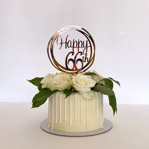 Acrylic Rose Gold Geometric Circle Happy 66th Cake Topper