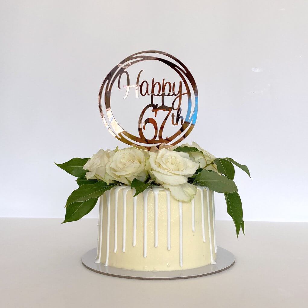 Acrylic Rose Gold Geometric Circle Happy 67th Cake Topper