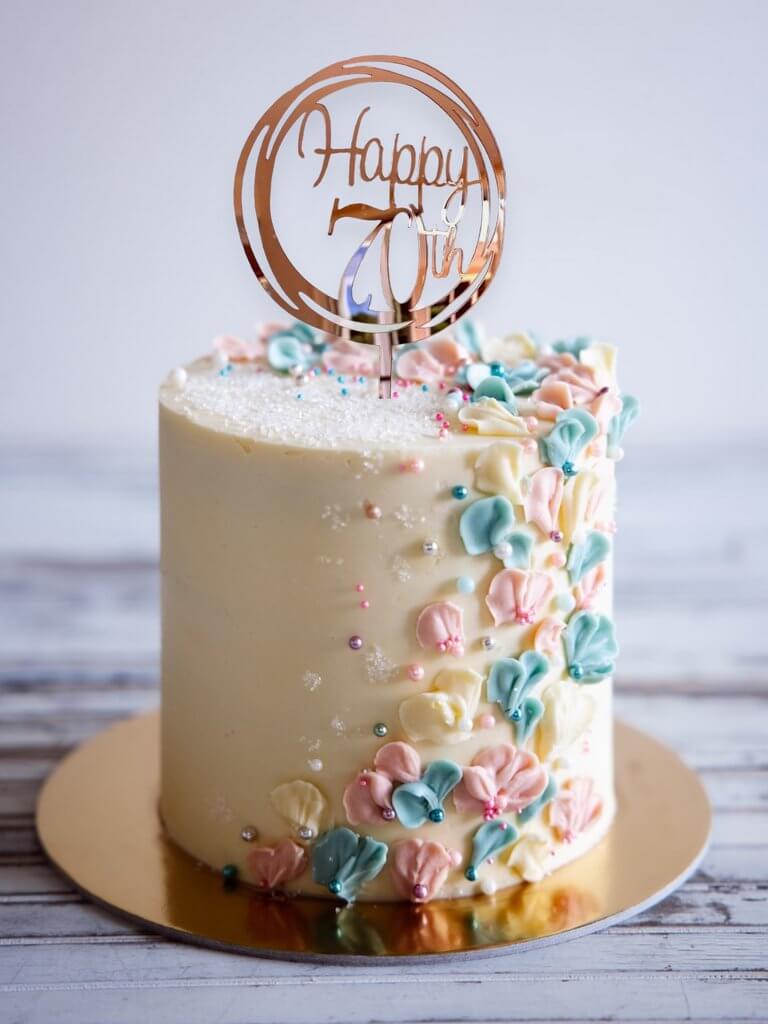 Acrylic Rose Gold Mirror Geometric 'Happy 70th' Cake Topper