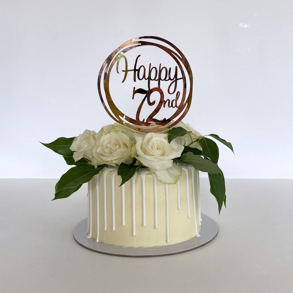 Acrylic Rose Gold Geometric Circle Happy 72nd Cake Topper