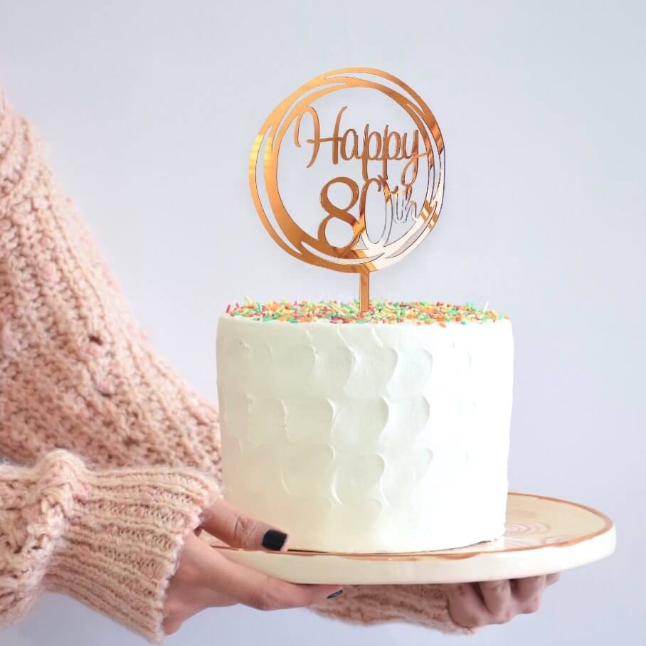 Online Party Supplies Australia Acrylic rose gold mirror geometric circle Happy 80th birthday wedding Cake Topper