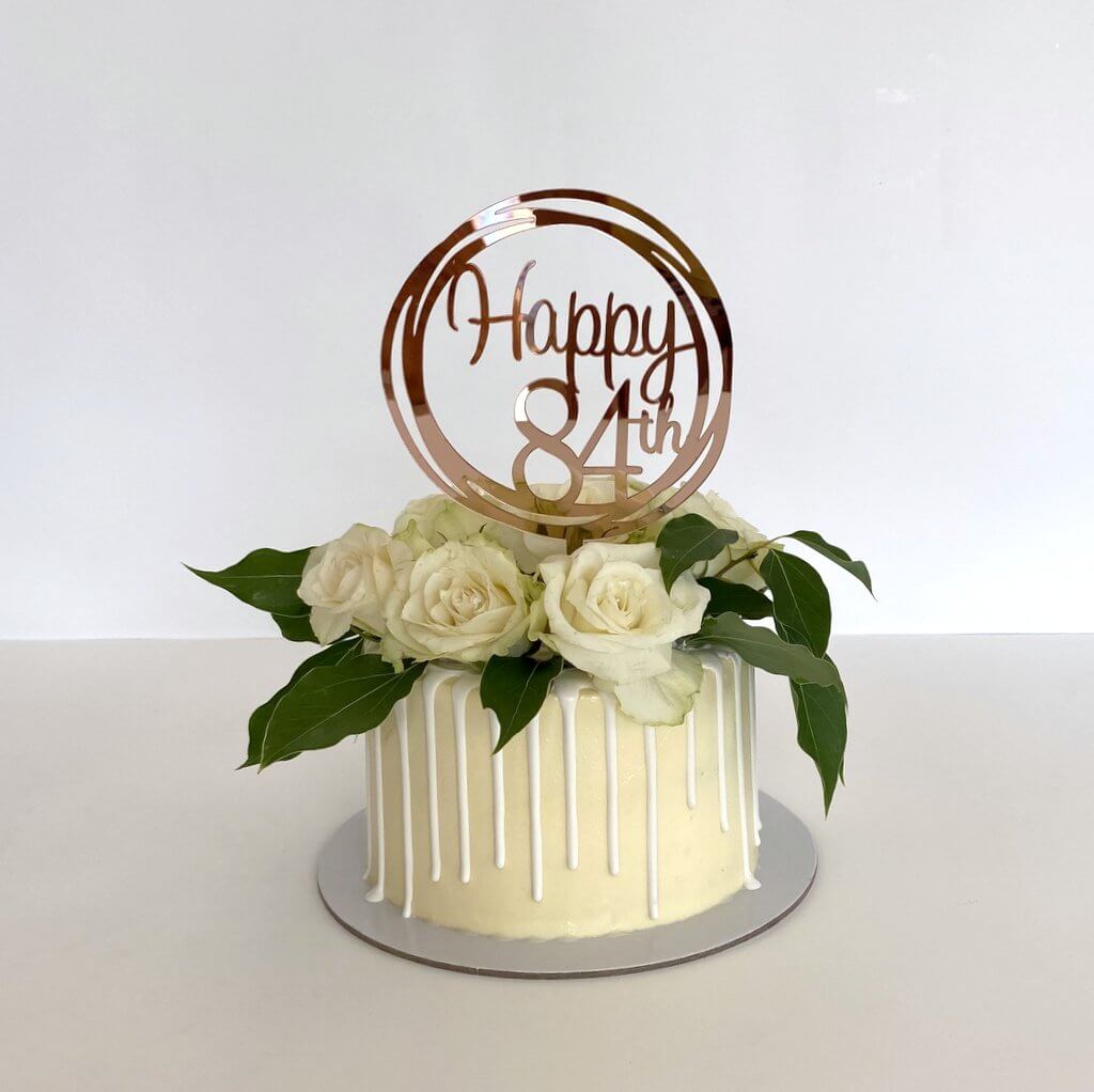 Acrylic Rose Gold Geometric Circle Happy 84th Cake Topper