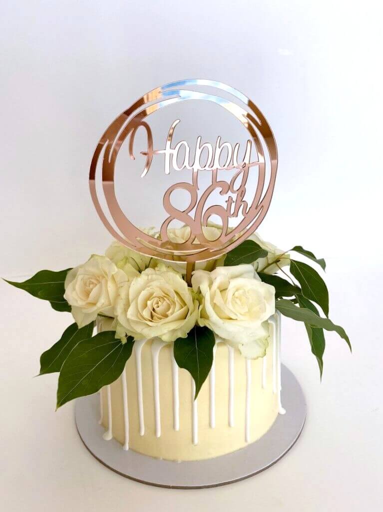 Acrylic Rose Gold Geometric Circle Happy 86th Cake Topper