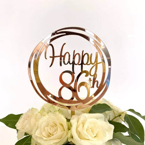 Acrylic Rose Gold Geometric Circle Happy 86th Cake Topper