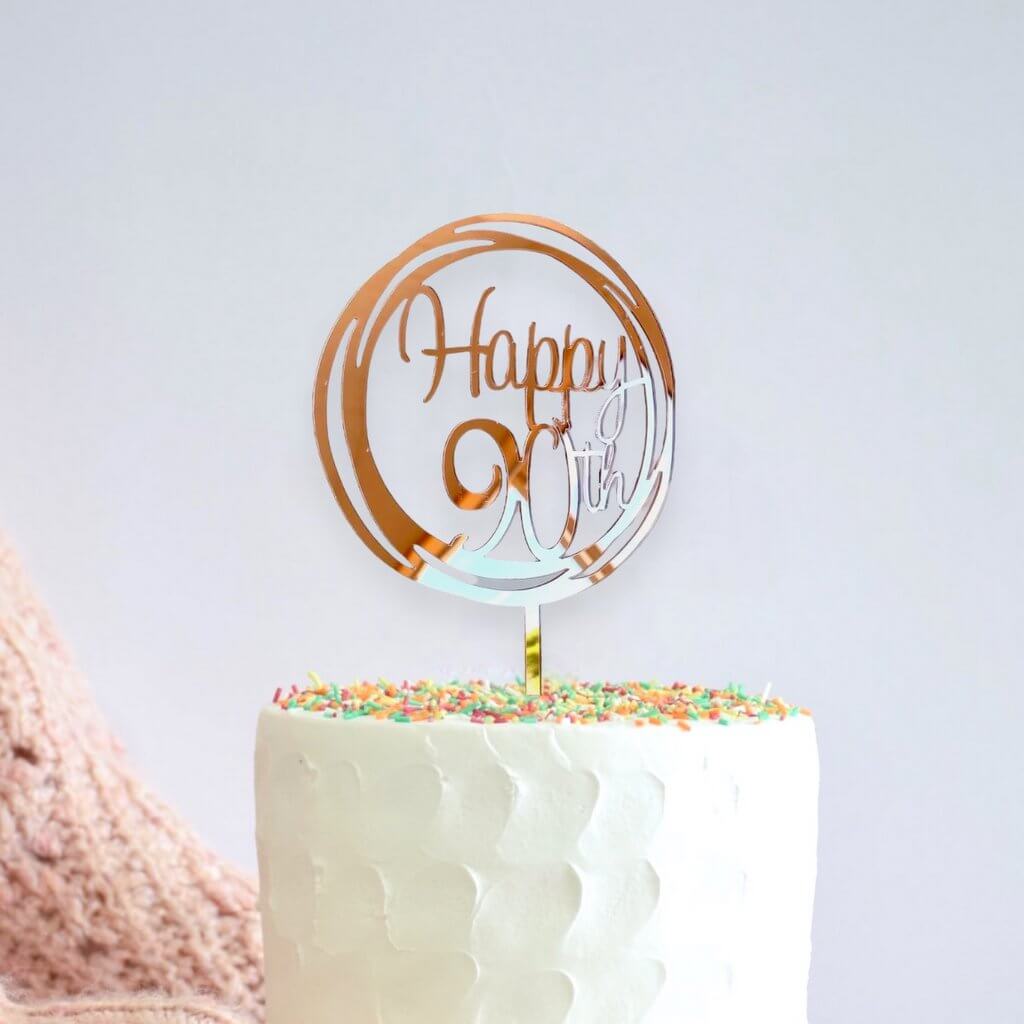 Rose Gold Mirror \'Happy 90th\' Birthday Cake Topper - Online Party ...