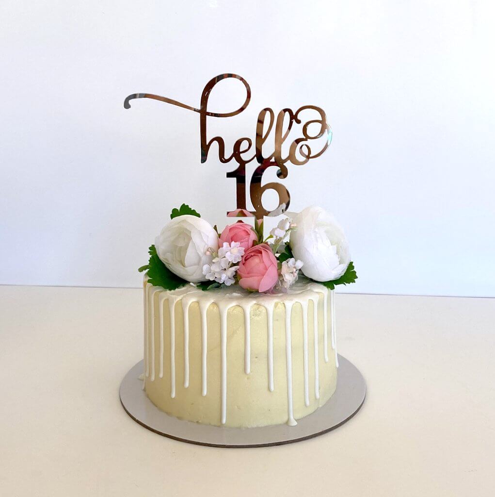 Acrylic Rose Gold Mirror 'hello 16' Cake Topper