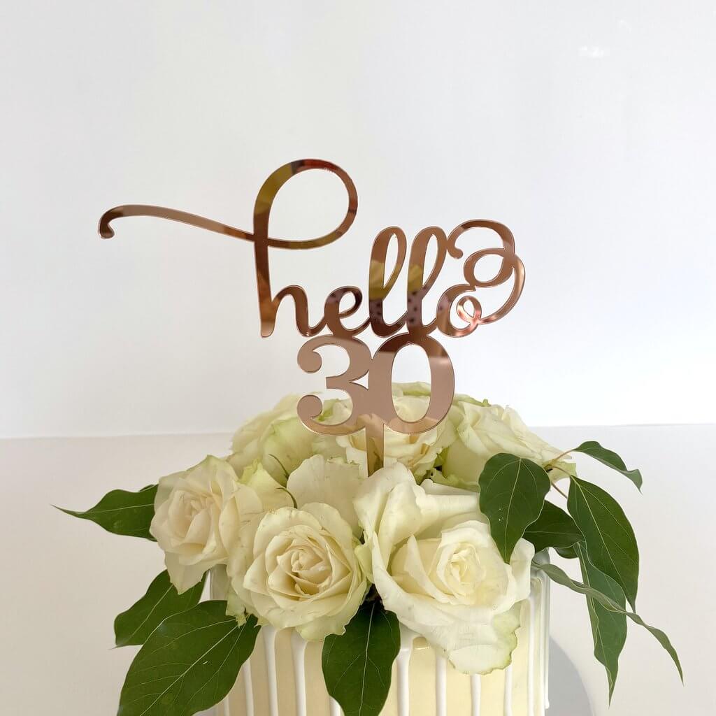 Acrylic Rose Mirror Hello 30 Cake Topper