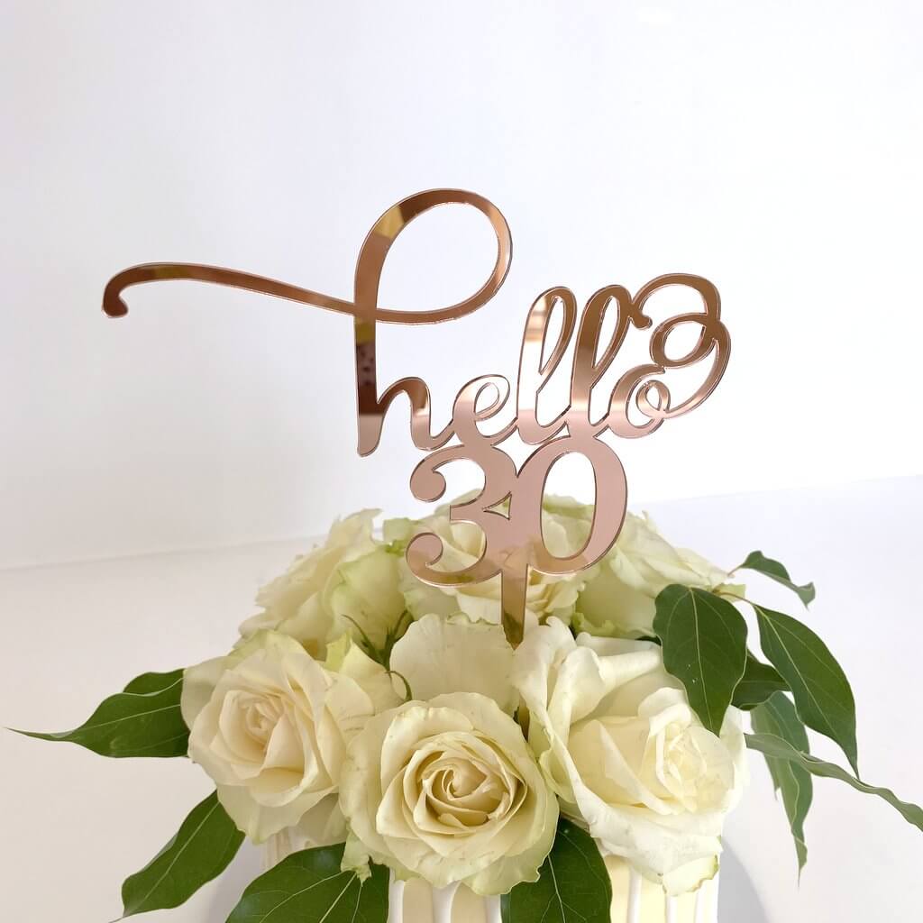 Acrylic Rose Mirror Hello 30 Cake Topper