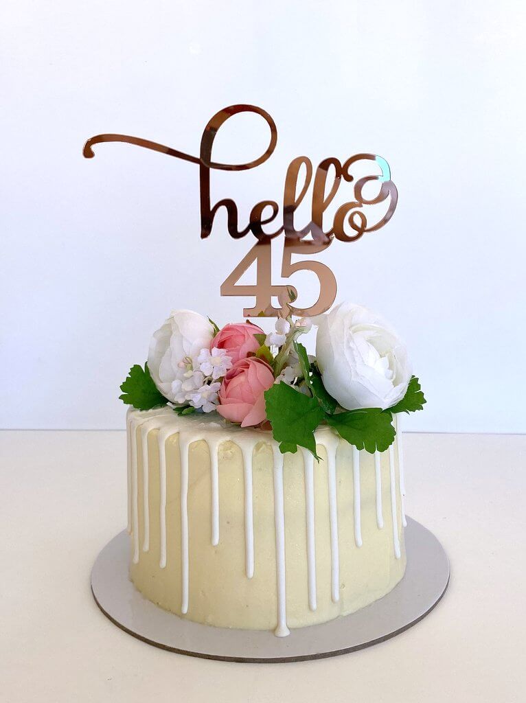Acrylic Rose Gold Mirror Hello 45 Cake Topper