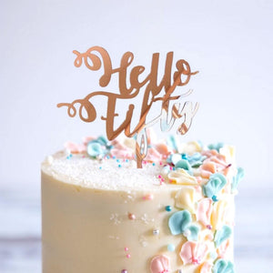 Online Party Supplies Australia acrylic rose gold mirror hello fifty happy birthday cake topper