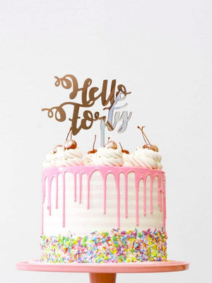 Online Party Supplies Australia acrylic rose gold mirror hello forty happy birthday cake topper