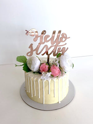 Acrylic Rose Gold Mirror 'Hello Sixty' Happy 60th Birthday Cake Topper