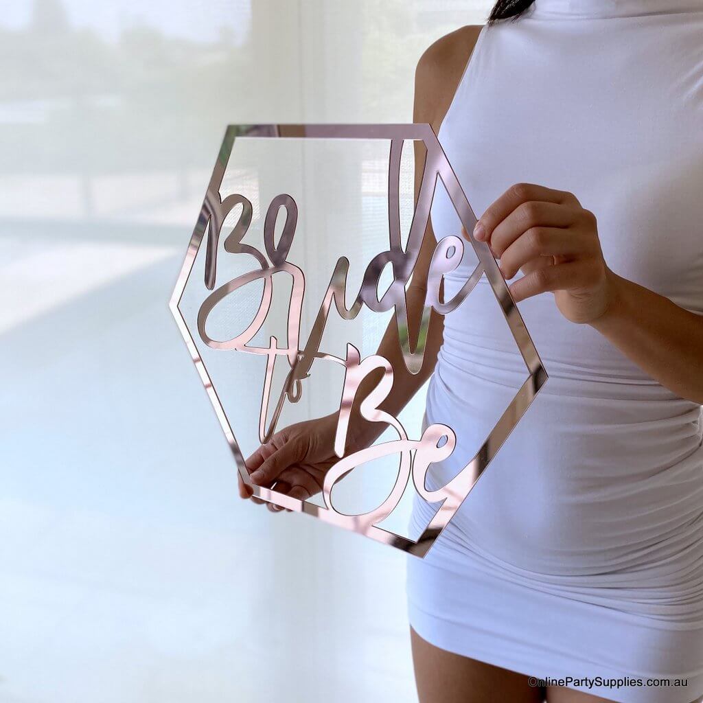 Online Party Supplies Australia acrylic rose gold mirror hexagon Bride To Be Bridal Hanging Wall Sign - Wedding Centrepiece Decorations