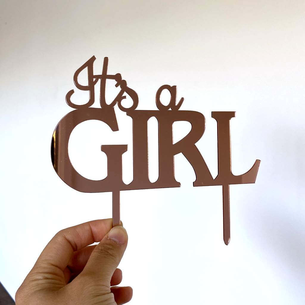 Rose Gold Mirror Acrylic IT'S A GIRL Cake Topper