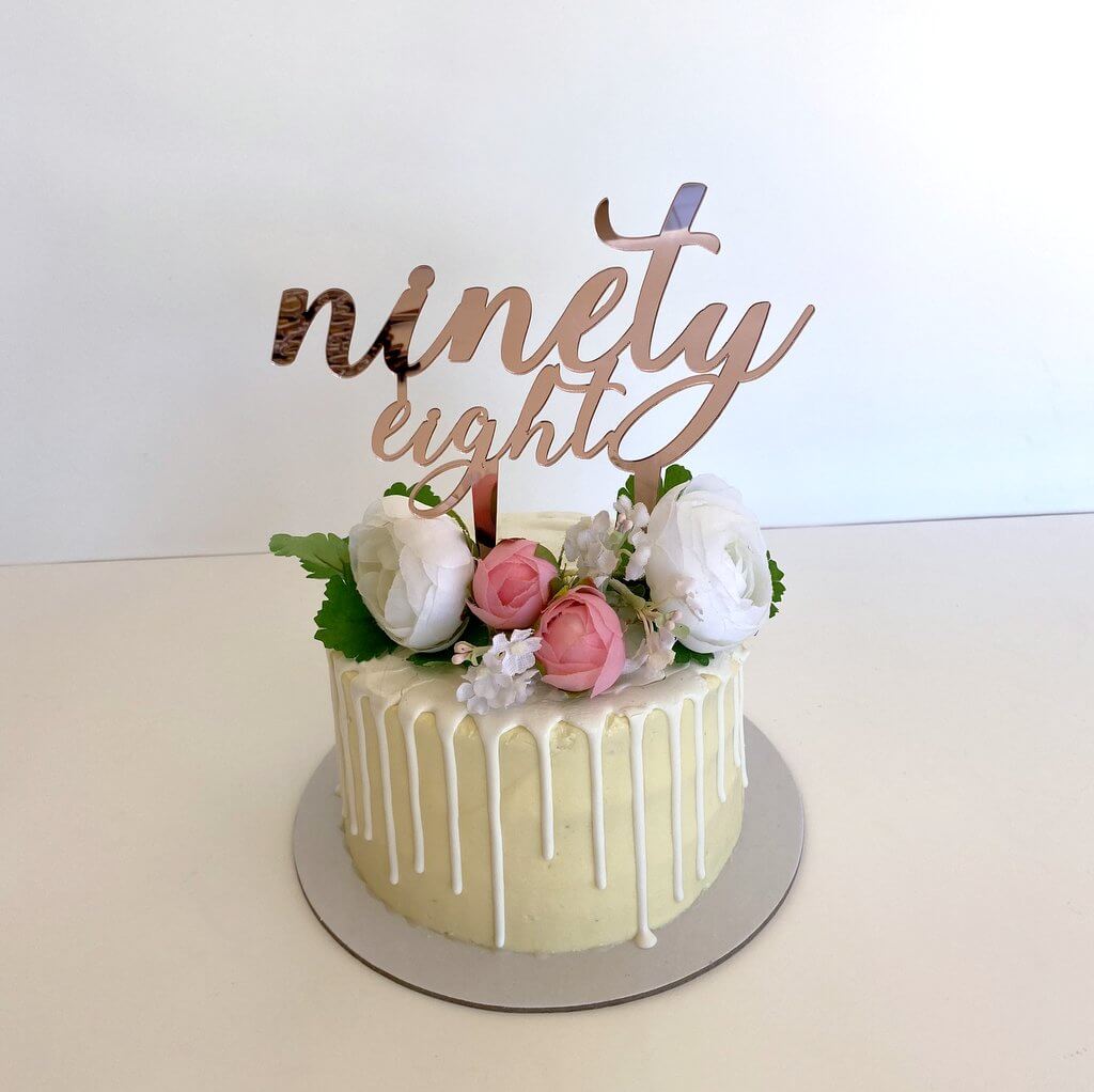 Acrylic Rose Gold Mirror 'ninety eight' Birthday Cake Topper