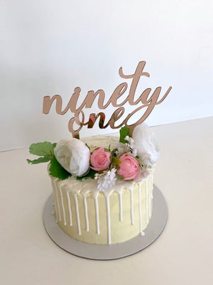 Acrylic Rose Gold Mirror 'ninety one' Birthday Cake Topper