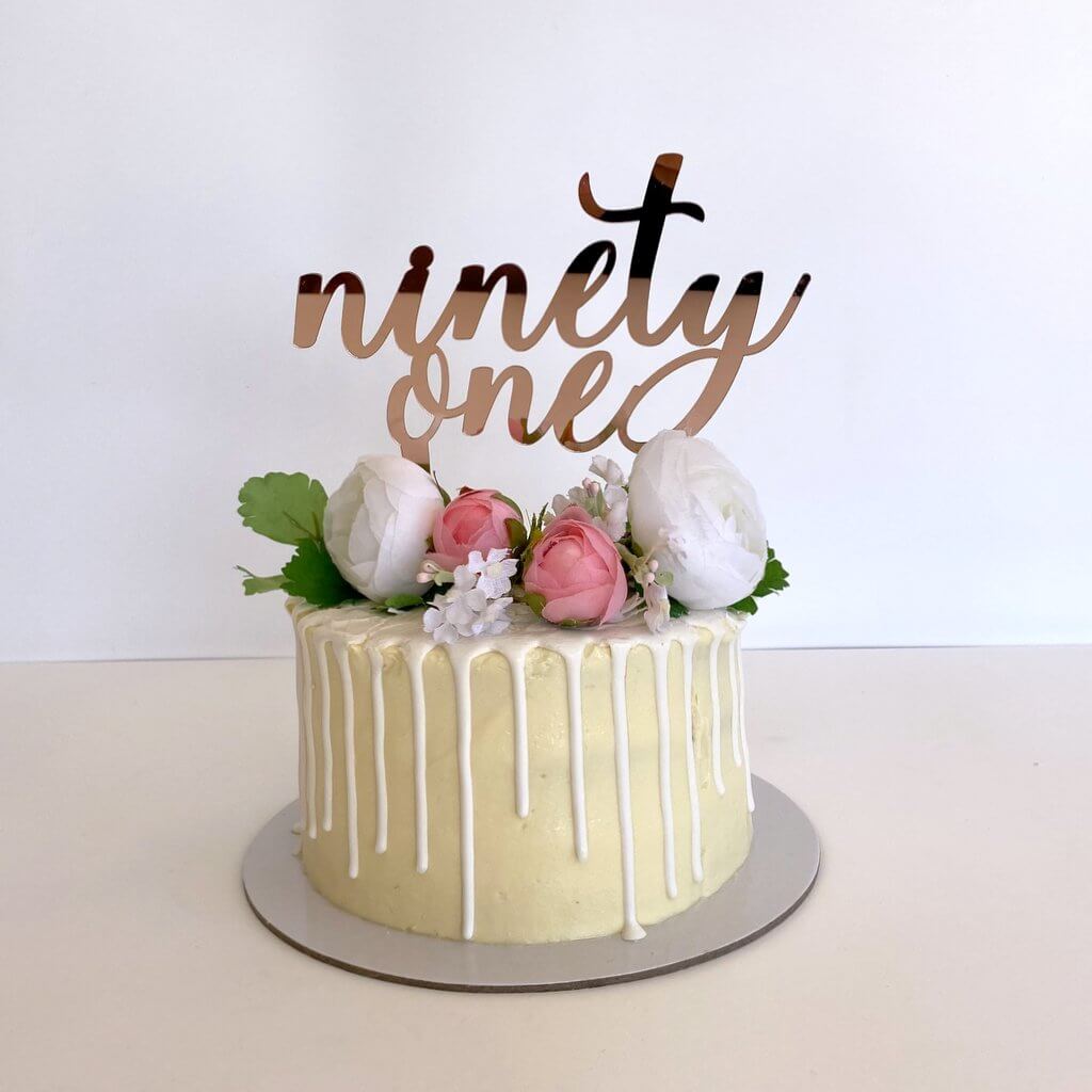Acrylic Rose Gold Mirror 'ninety one' Birthday Cake Topper