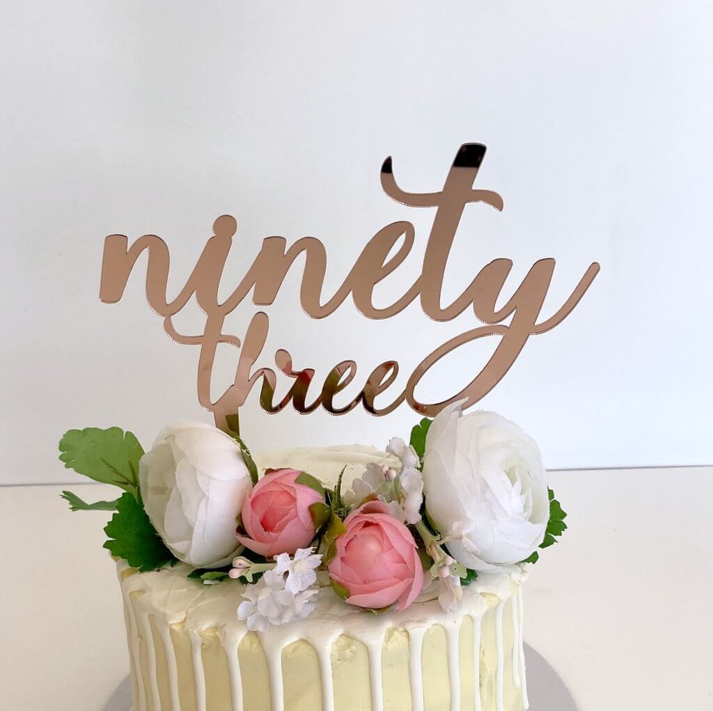 Acrylic Rose Gold Mirror 'ninety three' Birthday Cake Topper