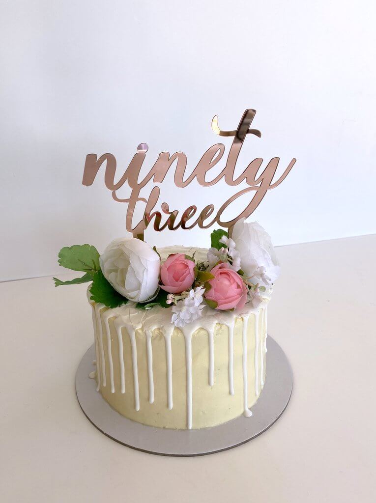 Acrylic Rose Gold Mirror 'ninety three' Birthday Cake Topper