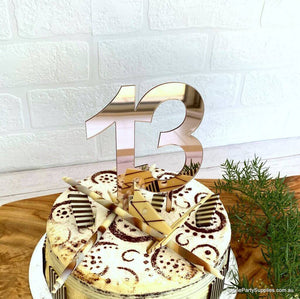 Acrylic Rose Gold Mirror Number 13 Cake Topper - 13th Thirteen Birthday Party Cake Decorations