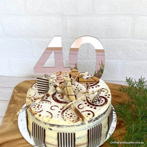 Acrylic Rose Gold Mirror Number 40 Cake Topper - 40th Fortieth Birthday Party Cake Decorations