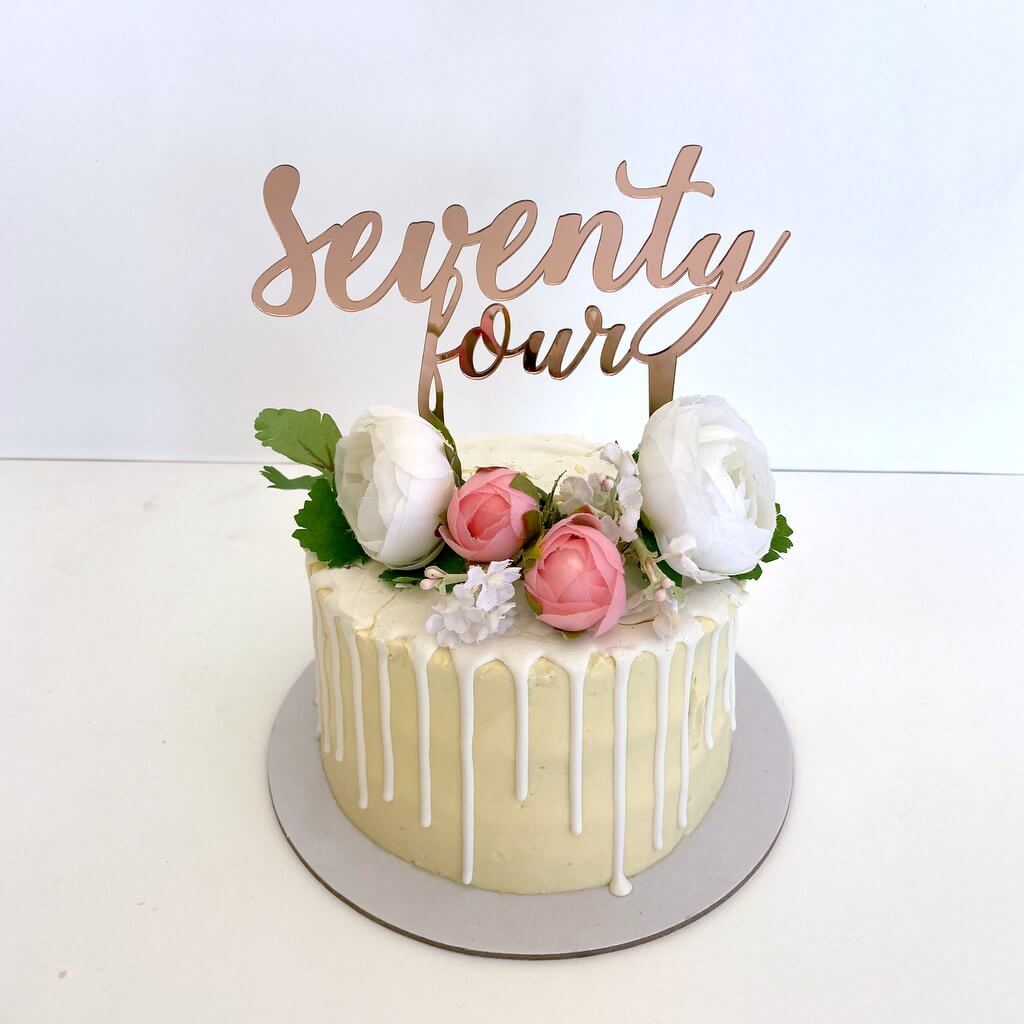 Acrylic Rose Gold Mirror \'seventy four\' Script Birthday Cake ...