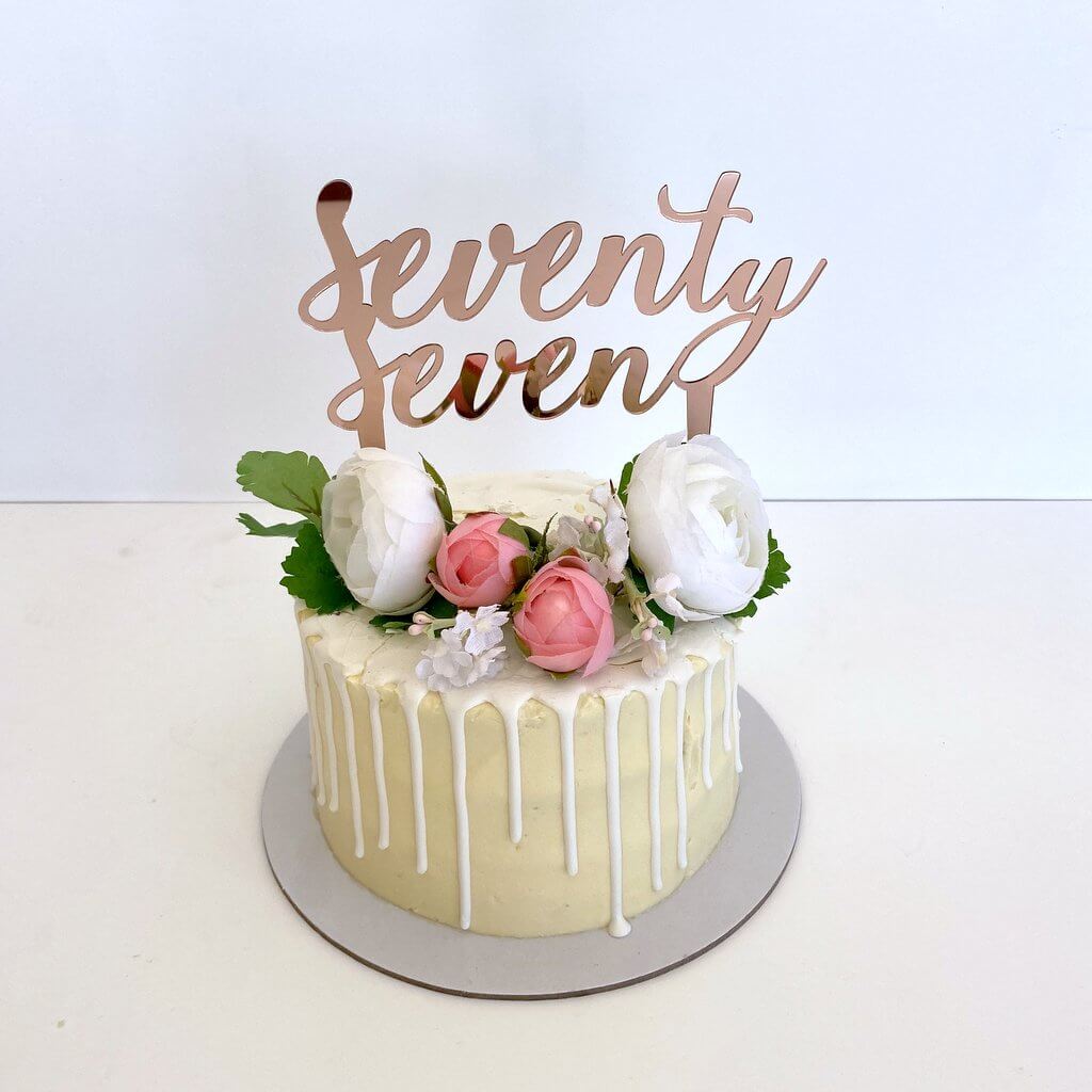 Acrylic Rose Gold Mirror 'seventy seven' Birthday Cake Topper