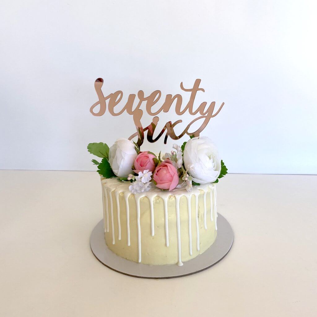 Acrylic Rose Gold Mirror 'seventy six' Birthday Cake Topper