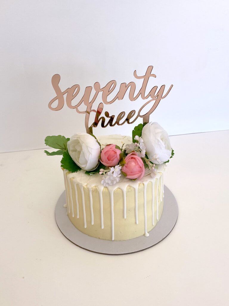 Acrylic Rose Gold 'senventy three' Script Birthday Cake Topper