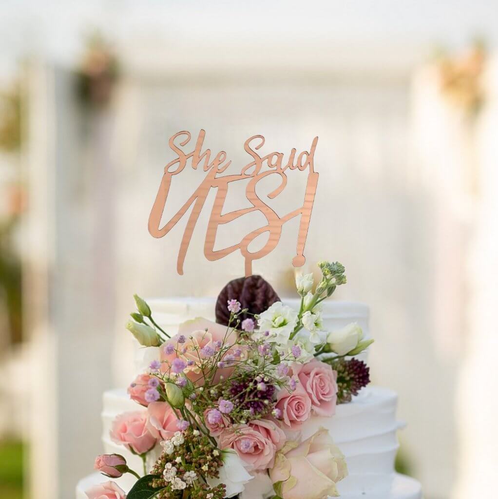Rose Gold Mirror Acrylic She Said YES! Bridal Cake Topper
