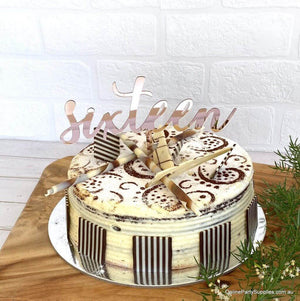 Acrylic Rose Gold Mirror 'Sixteen' Cake Topper - 16th Birthday Party Cake Decorations