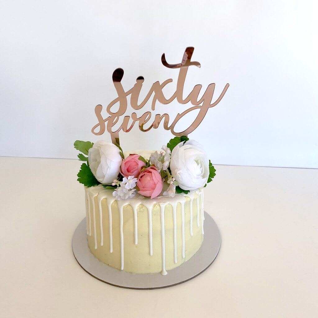 Acrylic Rose Gold Mirror 'sixty seven' Birthday Cake Topper