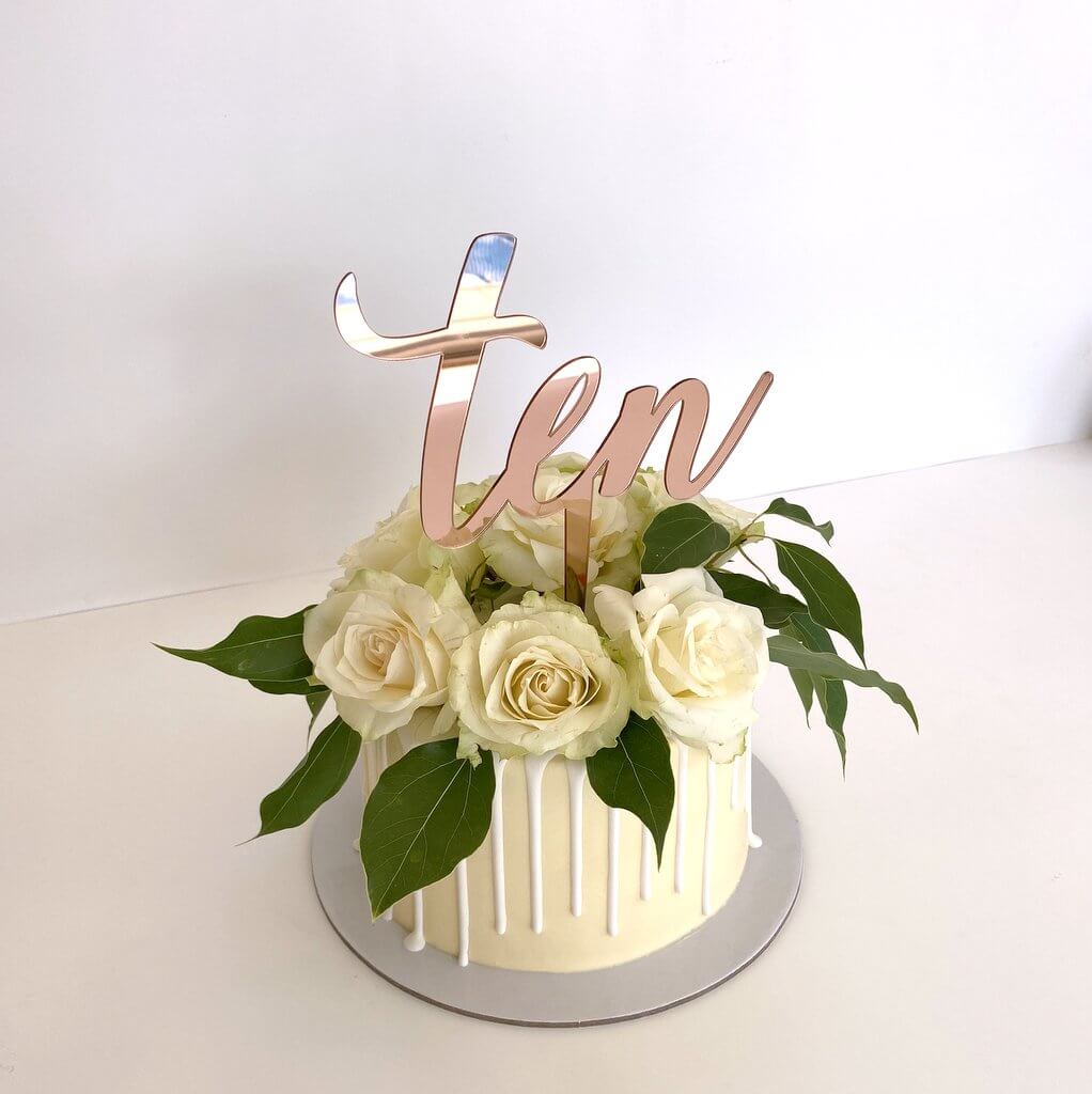 Acrylic Rose Gold Mirror 'Ten' Cake Topper