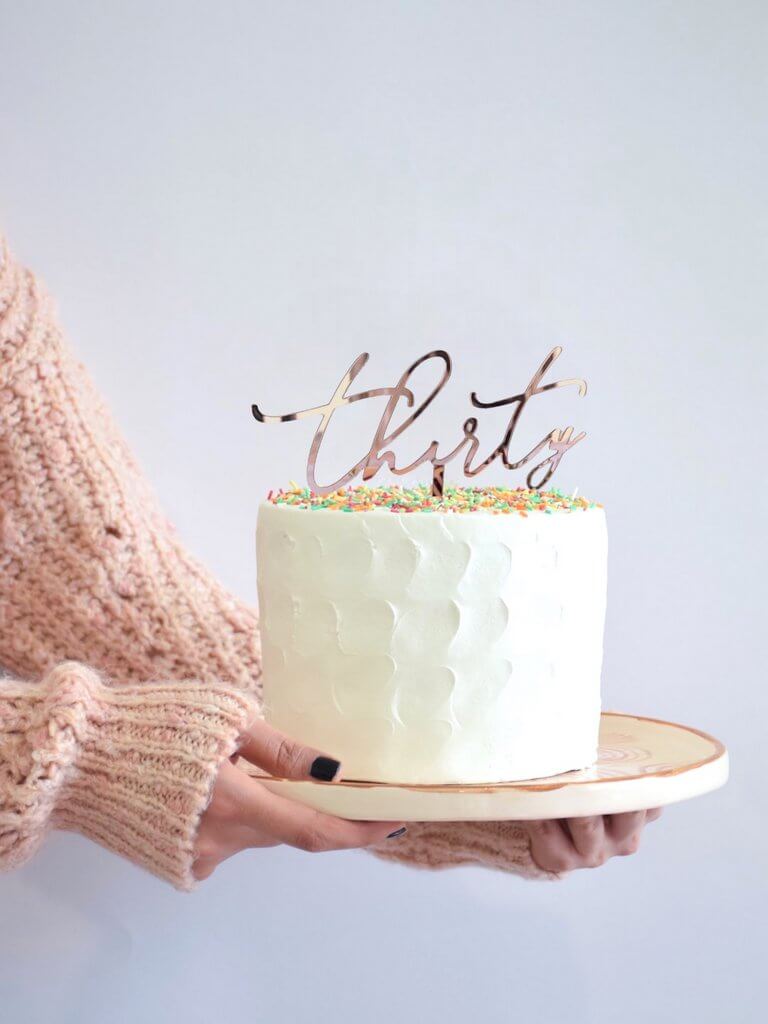 Acrylic Rose Gold Mirror 'Thirty' Cake Topper - 30th Birthday Party Cake Decorations