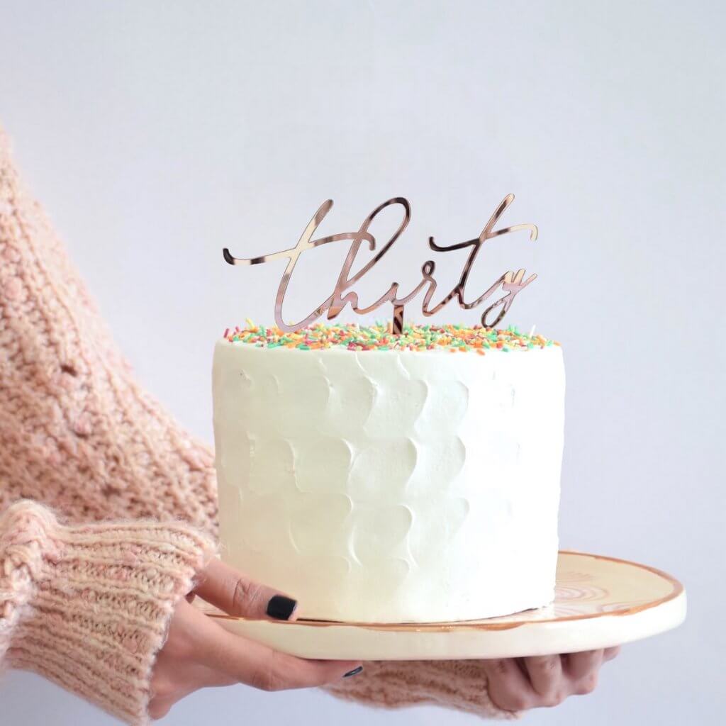 Acrylic Rose Gold Mirror 'Thirty' Cake Topper - 30th Birthday Party Cake Decorations