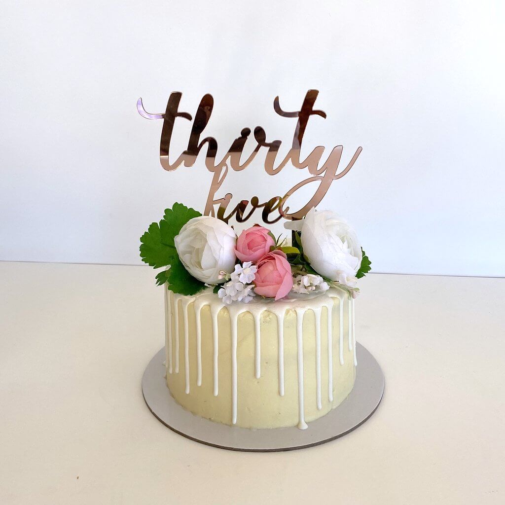 Acrylic Rose Gold Mirror 'thirty five' Birthday Cake Topper