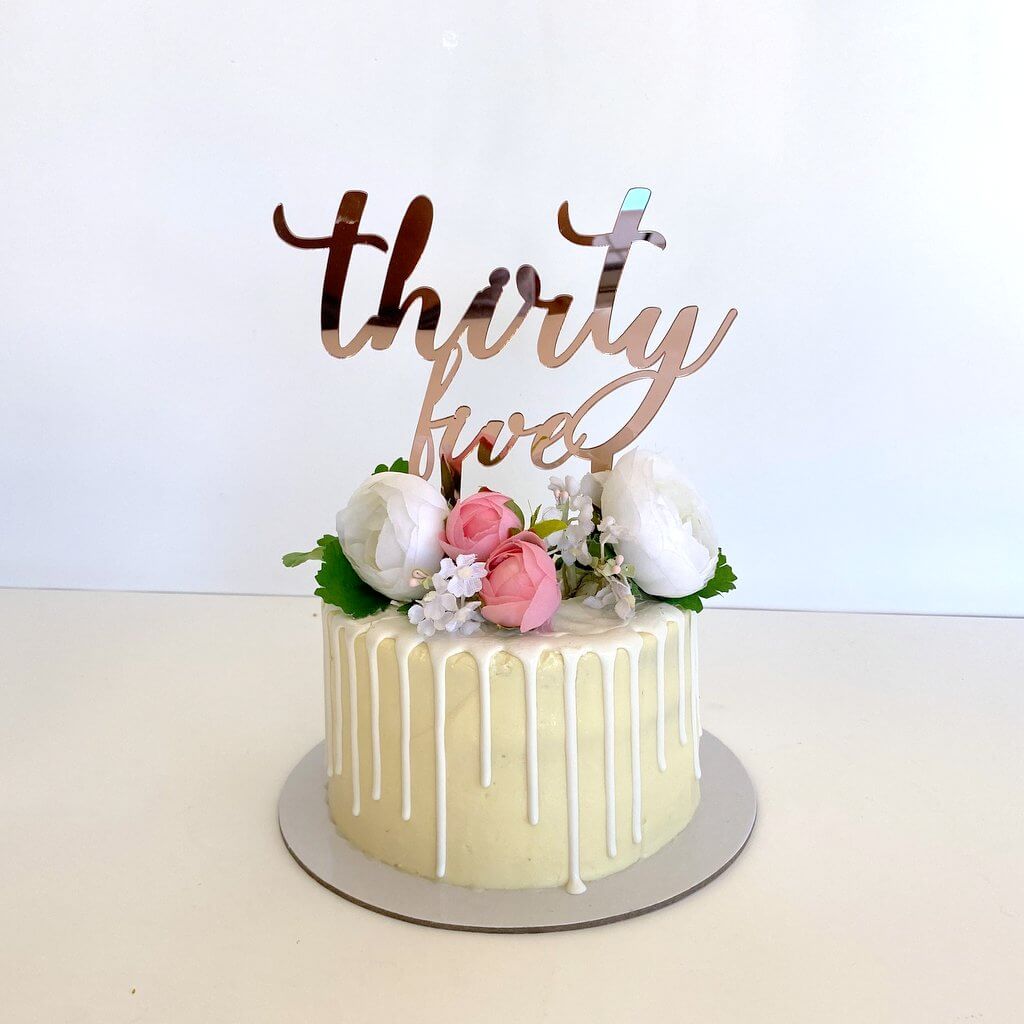 Acrylic Rose Gold Mirror 'thirty five' Birthday Cake Topper