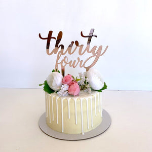 Acrylic Rose Gold Mirror 'thirty four' Birthday Cake Topper